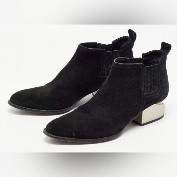 Alexander Wang Gabi Cut Out Boot 39.5 Black Suede Silver Metal Heel - Picture 1 of 15